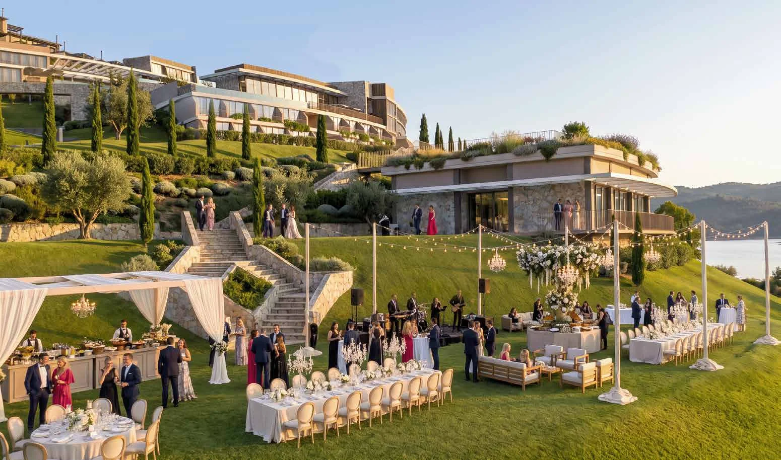 Perspectiva de uma celebração nos jardins da Casa Miradouro