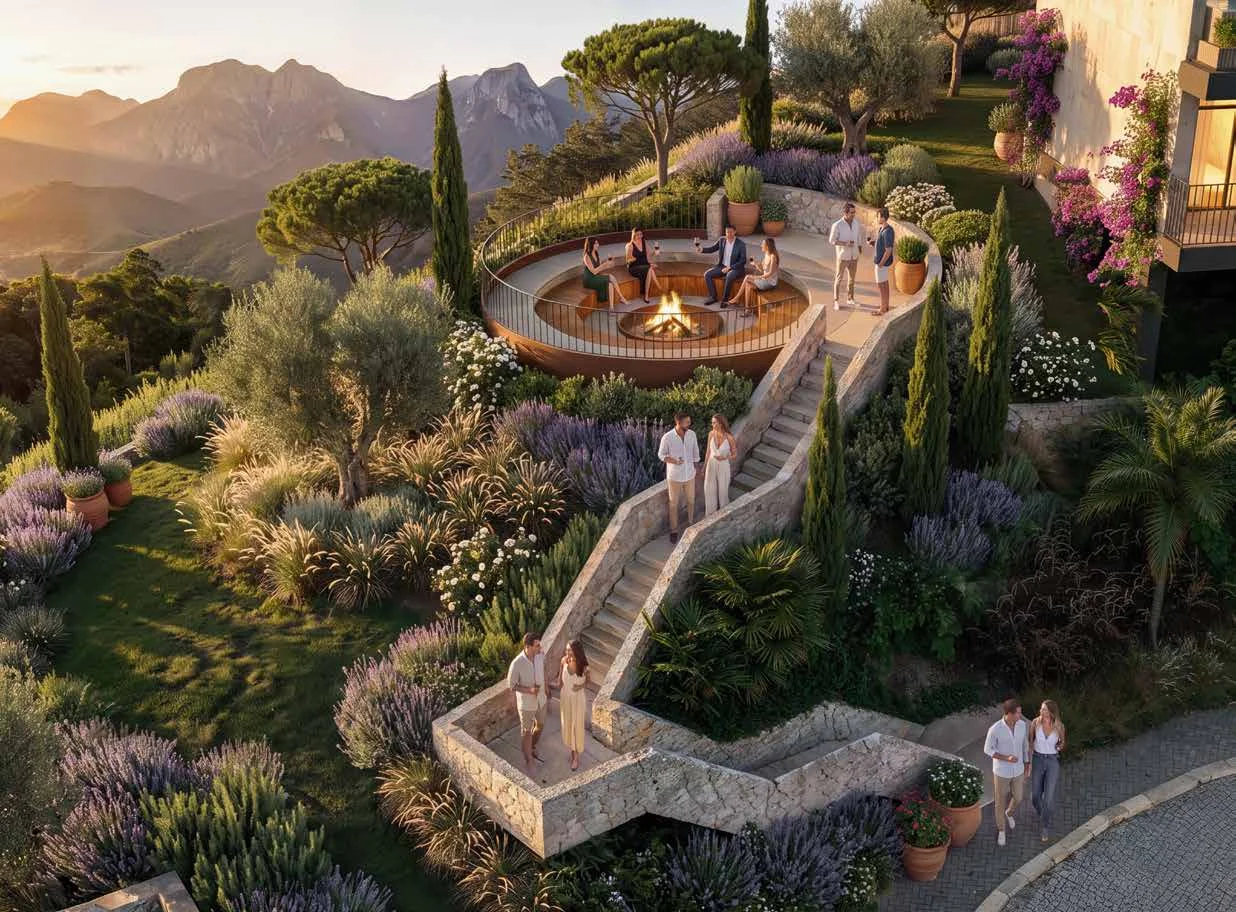 Mirantes do projeto entre jardins e montanhas de Areal